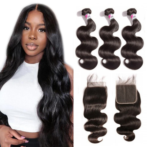 Stema Body Wave Virgin Hair With 5x5 Transparent Lace Closure